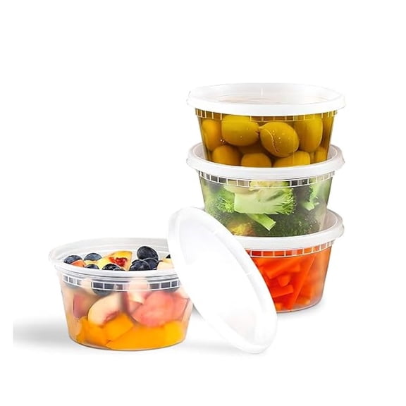 Round Plastic Deli Containers with Lids | Stackable, Microwavable, Freezer and Dishwasher Safe BPA Free Food Prep and Storage Containers (240, Clear, 12 Ounce)