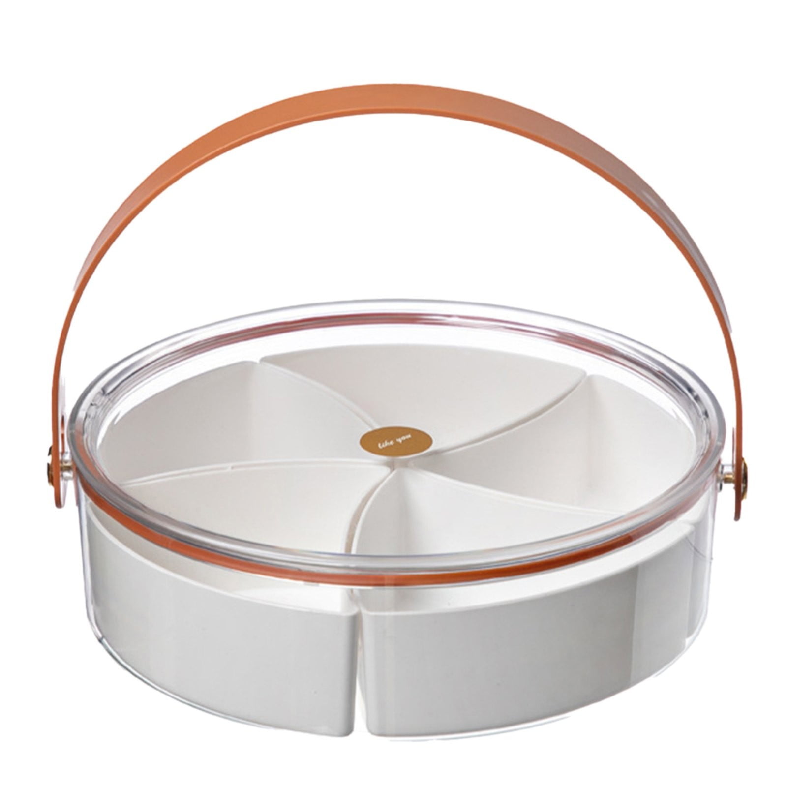 Round Plastic Divided Serving Tray with Lid and Handle Snack Box