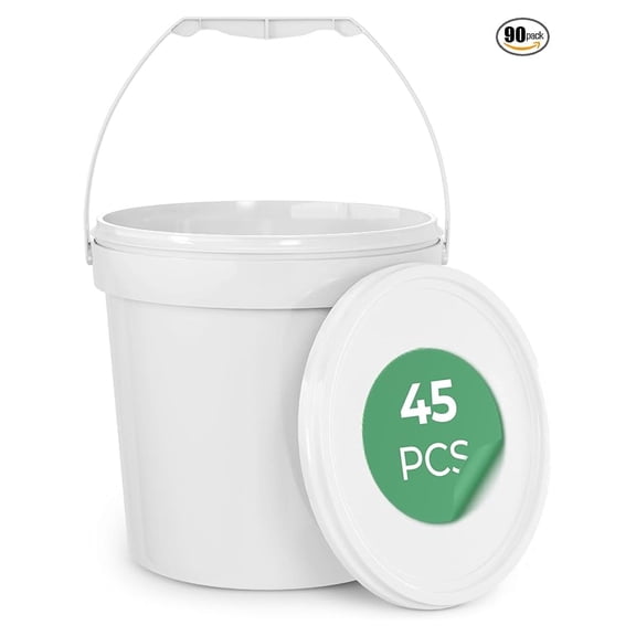 Round Plastic Food Storage Bucket 1 Gallon BPA-Free Deli Soup Prep Container w/Lids 45-Pack