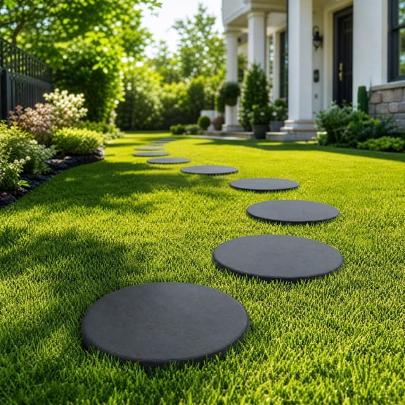 Round Plastic Imitation Stone Stepping Stone Pavers - Non-Slip Lightweight Durable for Garden Walkway Grass Yard Path
