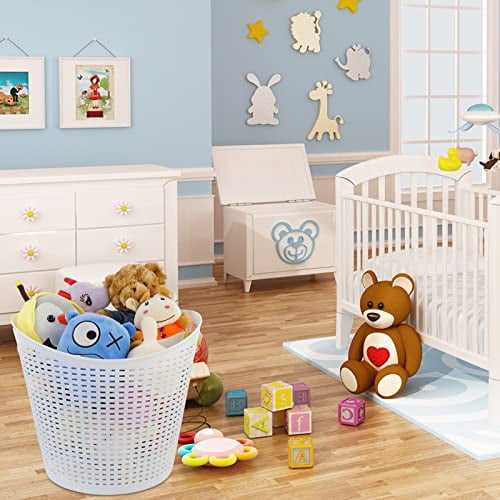 Round Plastic Laundry Baskets, White Clothes Hamper, Pack of 6