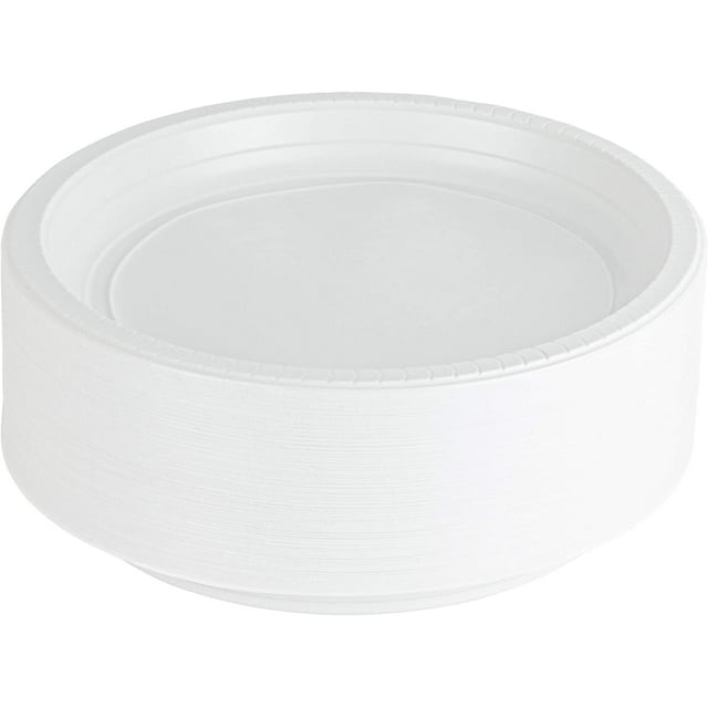 Round Plastic Plates Microwaveable, Disposable, White, Dinnerware (100 ...