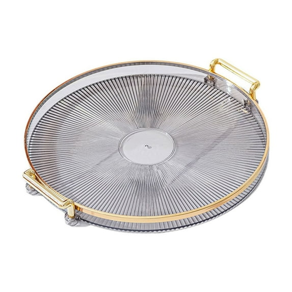 Round Plastic Serving Tray - 11.73" Diameter Clear/Beige/Green/Gray | Coffee Table Organizer for Tea Cups, Snacks & Keys | Durable with Detachable Handles | 1PC