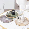 thumbnail image 1 of Round Plastic Serving Tray with Handles for Coffee Table and Tea Service, 1 of 6