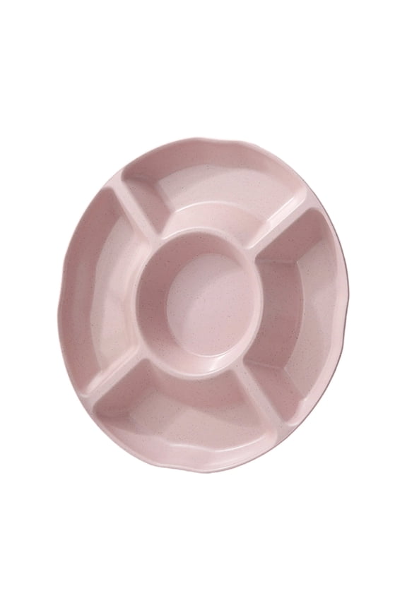 Round Plastic Serving Trays ,5 Sectional Snacks Serving Dish Food Platters for Nut Snack Candy Veggie Fruit Pink