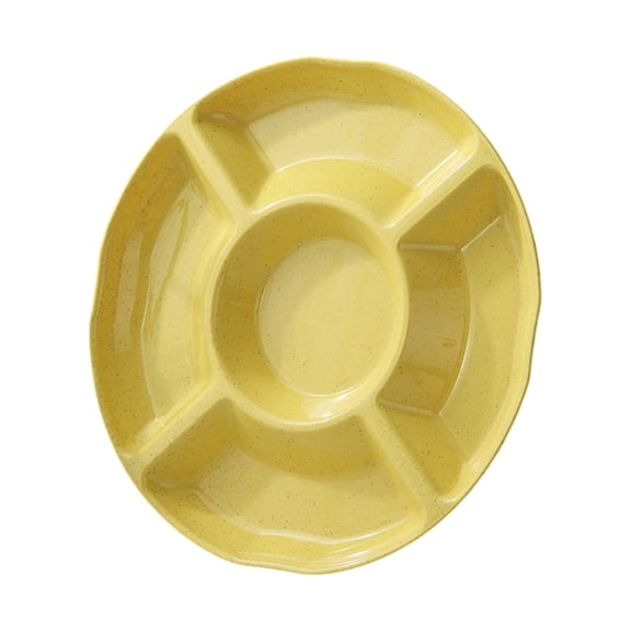 Round Plastic Serving Trays ,5 Sectional Snacks Serving Dish Food Platters for Nut Snack Candy Veggie Fruit Yellow