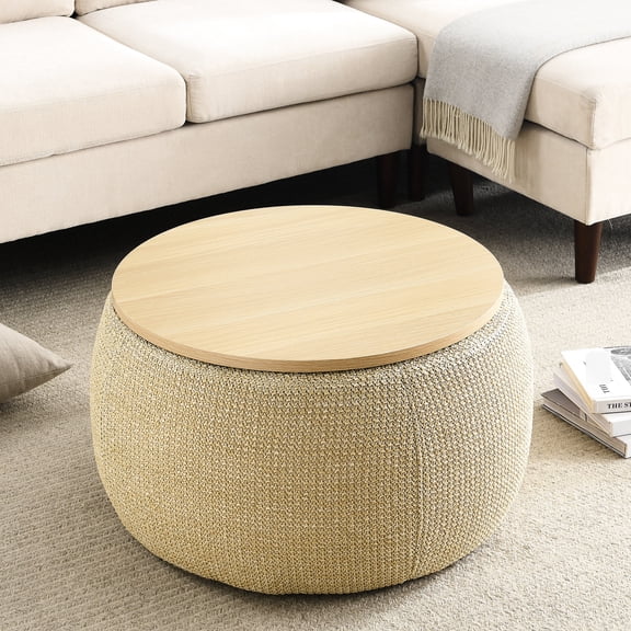 Round Plastic Storage Ottoman with 2-in-1 Function | Decorates Any Room | Handmade by Skilled Artisans | Solves the Lack of Multi-functional Home Furniture