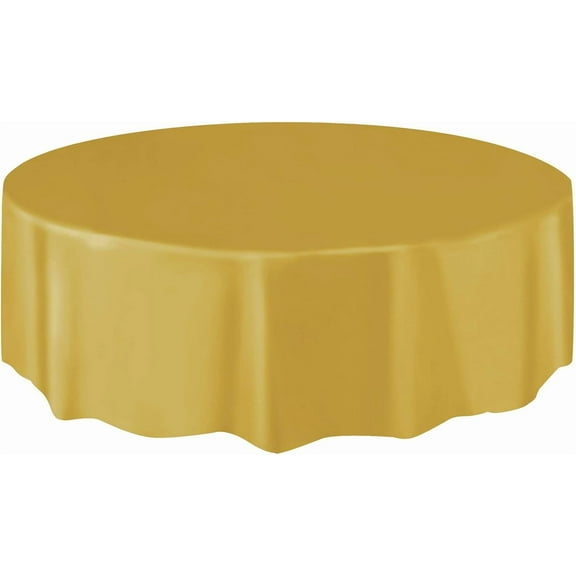 Unique Solid Round Plastic Table Cover, 84"L x 84"W, 1 Pack, Gold
