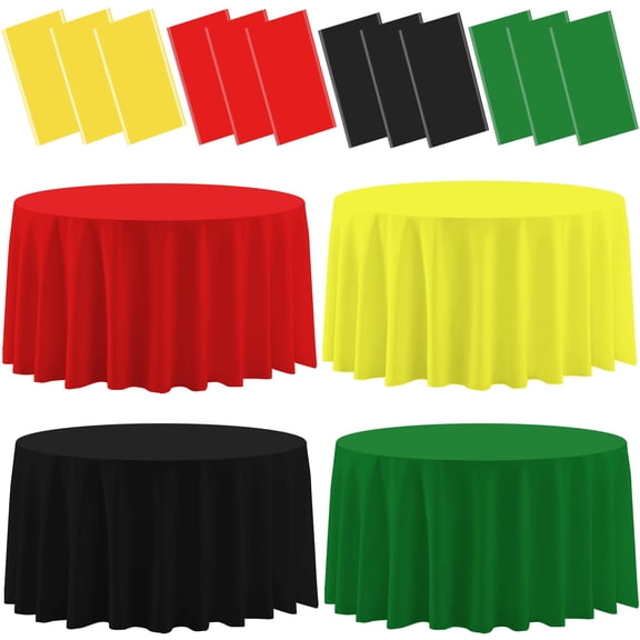 Round Plastic Tablecloths, Black Yellow Red Green-rec, 84 Inch, 12 Pack