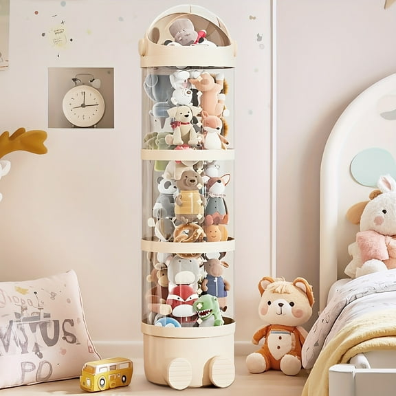 Round Plastic Toy Storage Box with Lid - Multi-Layer Organizer for Dolls, Stuffed Animals & Toys - Portable, Stackable - Great for Halloween & Christmas Gifts