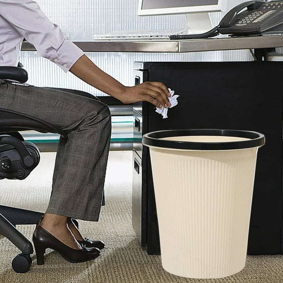 Round Plastic Trash Can No Lid, Thickened Bathroom Kitchen Wastebasket – Non-Slip Base with Bag Lock Ring, Modern Space Saving Bin for Dorm Living Room or Office