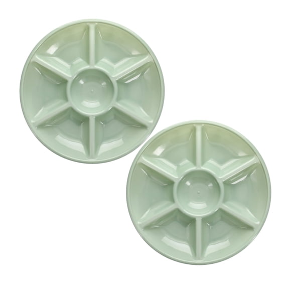 Round Plastic Veggie Tray 13in Fruit Tray 7 Divided Compartment Container Food Serving Dip Platter Reusable & Durable Plate Kids Snack Appetizer Home Party Buffet Decor Set of 2 (Gray)