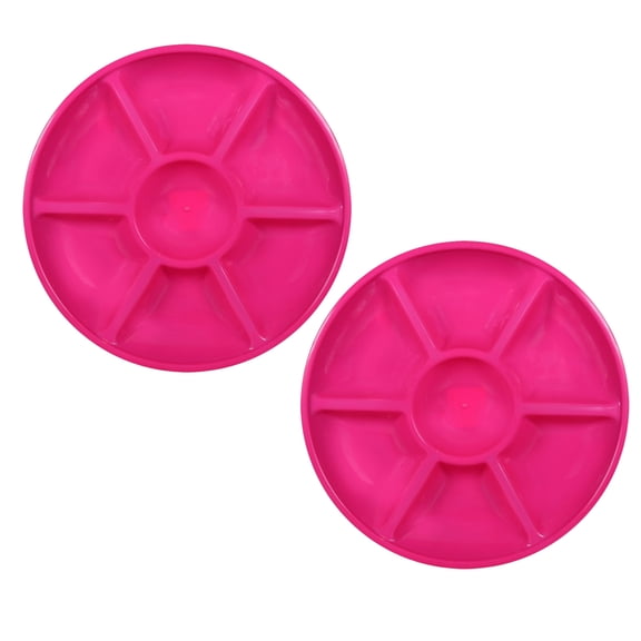 Round Plastic Veggie Tray 13in Fruit Tray 7 Divided Compartment Container Food Serving Dip Platter Reusable & Durable Plate Kids Snack Appetizer Home Party Buffet Decor Set of 2 (Hot Pink)