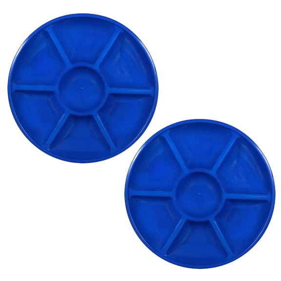 Round Plastic Veggie Tray 13in Fruit Tray 7 Divided Compartment Container Food Serving Dip Platter Reusable & Durable Plate Kids Snack Appetizer Home Party Buffet Decor Set of 2 (Blue)
