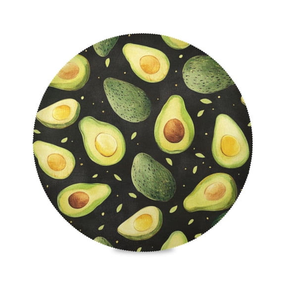 Round Plate Mat 15.4x15.4 Inchesx1 Placemat Table Mat Kitchen Mat Coffee Mat Fabric Thick, Strong Wear-Resistant, Heat Resistance Avocado on Black Background