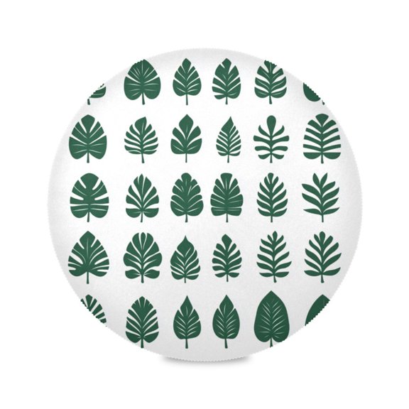 Round Plate Mat 15.4x15.4 Inchesx1 Placemat Table Mat Kitchen Mat Coffee Mat Fabric Thick, Strong Wear-Resistant, Heat Resistance Beautiful Cartoon Green Leaves