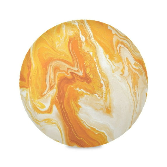 Round Plate Mat 15.4x15.4 Inchesx1 Placemat Table Mat Kitchen Mat Coffee Mat Fabric Thick, Strong Wear-Resistant, Heat Resistance Beautiful Orange Marble