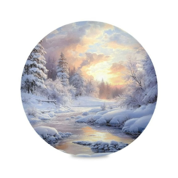 Round Plate Mat 15.4x15.4 Inchesx1 Placemat Table Mat Kitchen Mat Coffee Mat Fabric Thick, Strong Wear-Resistant, Heat Resistance Beautiful Snow Scene