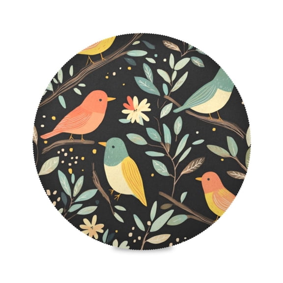 Round Plate Mat 15.4x15.4 Inchesx1 Placemat Table Mat Kitchen Mat Coffee Mat Fabric Thick, Strong Wear-Resistant, Heat Resistance Black Background Bird