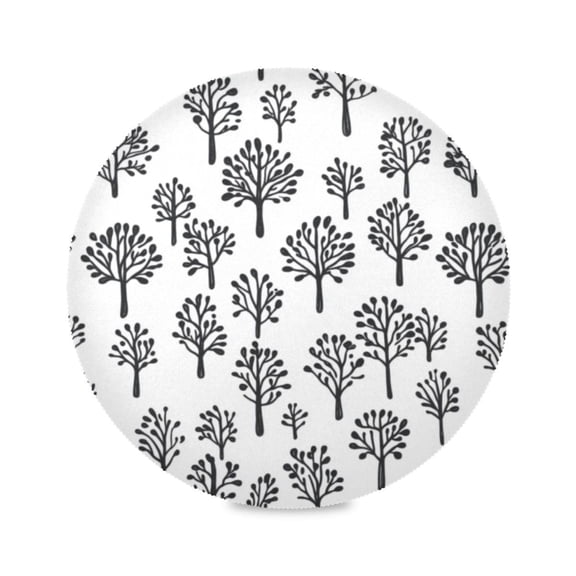 Round Plate Mat 15.4x15.4 Inchesx1 Placemat Table Mat Kitchen Mat Coffee Mat Fabric Thick, Strong Wear-Resistant, Heat Resistance Black Cartoon Tree