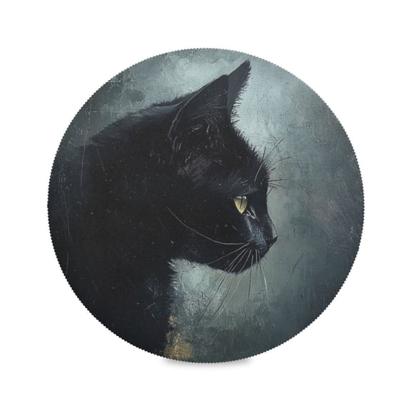 Round Plate Mat 15.4x15.4 Inchesx1 Placemat Table Mat Kitchen Mat Coffee Mat Fabric Thick, Strong Wear-Resistant, Heat Resistance Black Painting Cat
