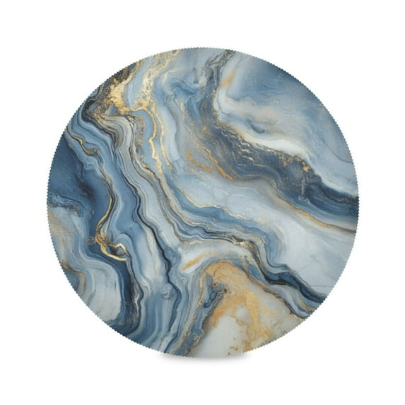 Round Plate Mat 15.4x15.4 Inchesx1 Placemat Table Mat Kitchen Mat Coffee Mat Fabric Thick, Strong Wear-Resistant, Heat Resistance Blue Marble Stripe