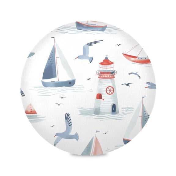 Round Plate Mat 15.4x15.4 Inchesx1 Placemat Table Mat Kitchen Mat Coffee Mat Fabric Thick, Strong Wear-Resistant, Heat Resistance Blue Sailing Lighthouse