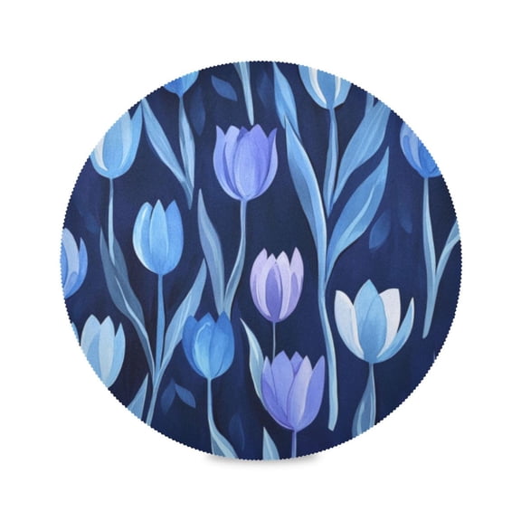 Round Plate Mat 15.4x15.4 Inchesx1 Placemat Table Mat Kitchen Mat Coffee Mat Fabric Thick, Strong Wear-Resistant, Heat Resistance Blue Tulip1