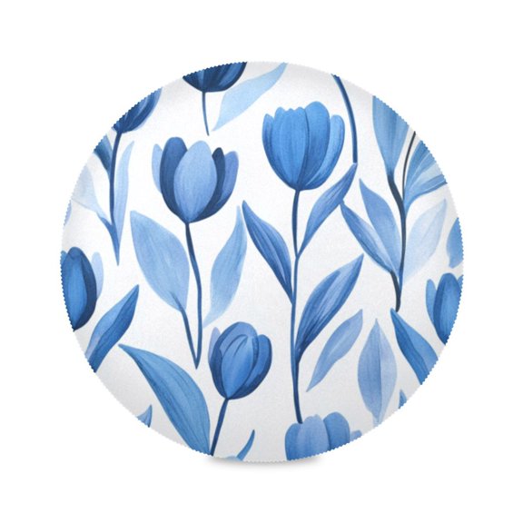 Round Plate Mat 15.4x15.4 Inchesx1 Placemat Table Mat Kitchen Mat Coffee Mat Fabric Thick, Strong Wear-Resistant, Heat Resistance Blue Tulip2