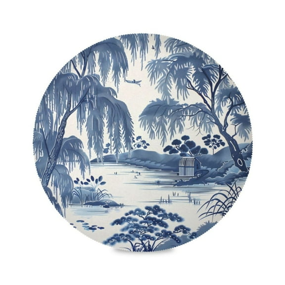 Round Plate Mat 15.4x15.4 Inchesx1 Placemat Table Mat Kitchen Mat Coffee Mat Fabric Thick, Strong Wear-Resistant, Heat Resistance Blue Willow