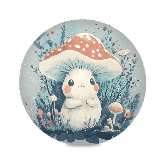 Round Plate Mat 15.4x15.4 Inchesx1 Placemat Table Mat Kitchen Mat Coffee Mat Fabric Thick, Strong Wear-Resistant, Heat Resistance Cartoon Beautiful Mushroom