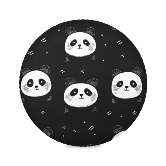Round Plate Mat 15.4x15.4 Inchesx1 Placemat Table Mat Kitchen Mat Coffee Mat Fabric Thick, Strong Wear-Resistant, Heat Resistance Cartoon Black Panda Face