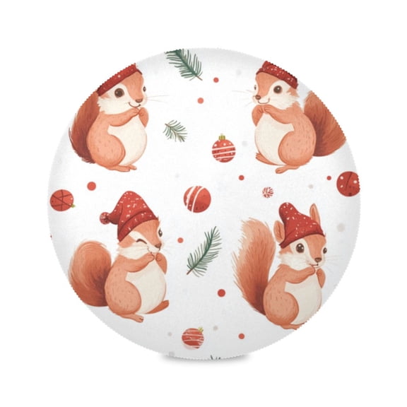 Round Plate Mat 15.4x15.4 Inchesx1 Placemat Table Mat Kitchen Mat Coffee Mat Fabric Thick, Strong Wear-Resistant, Heat Resistance Cartoon Christmas Squirrel