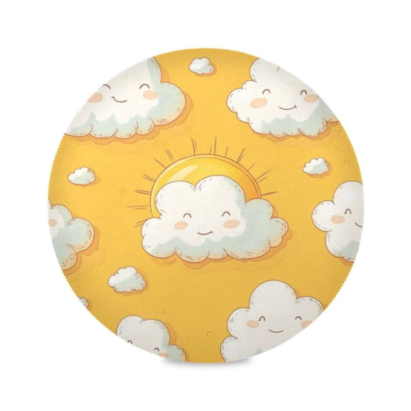 Round Plate Mat 15.4x15.4 Inchesx1 Placemat Table Mat Kitchen Mat Coffee Mat Fabric Thick, Strong Wear-Resistant, Heat Resistance Cartoon Clouds and Sun
