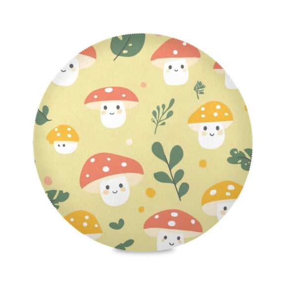 Round Plate Mat 15.4x15.4 Inchesx1 Placemat Table Mat Kitchen Mat Coffee Mat Fabric Thick, Strong Wear-Resistant, Heat Resistance Cartoon Color Mushroom