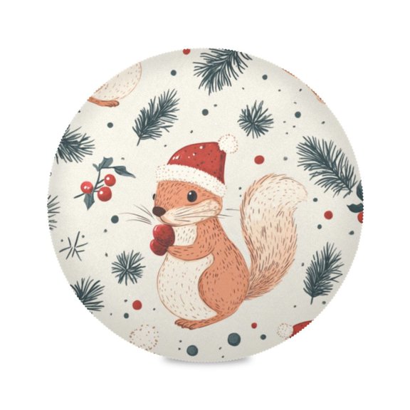 Round Plate Mat 15.4x15.4 Inchesx1 Placemat Table Mat Kitchen Mat Coffee Mat Fabric Thick, Strong Wear-Resistant, Heat Resistance Cartoon Cute Christmas Squirrel