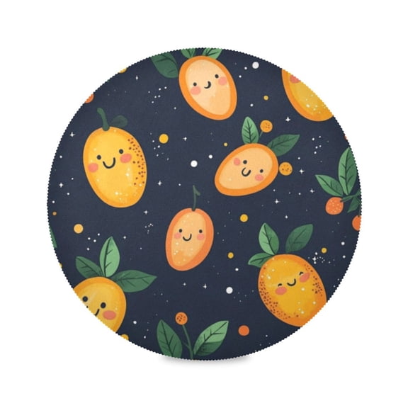 Round Plate Mat 15.4x15.4 Inchesx1 Placemat Table Mat Kitchen Mat Coffee Mat Fabric Thick, Strong Wear-Resistant, Heat Resistance Cartoon Cute Mango