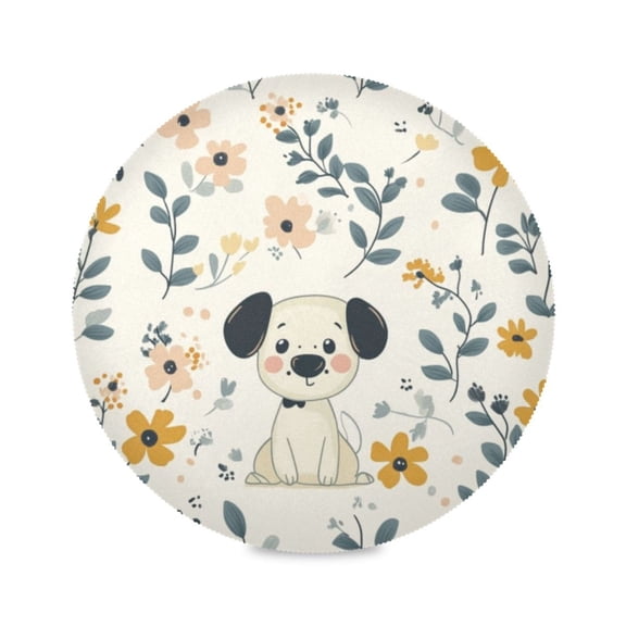Round Plate Mat 15.4x15.4 Inchesx1 Placemat Table Mat Kitchen Mat Coffee Mat Fabric Thick, Strong Wear-Resistant, Heat Resistance Cartoon Cute White Dog