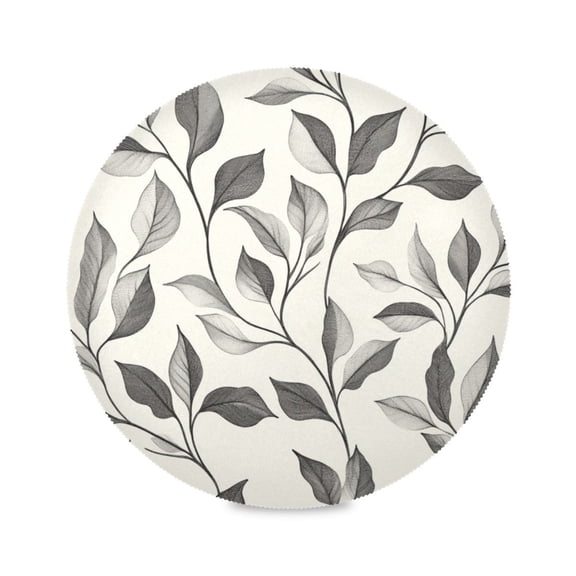Round Plate Mat 15.4x15.4 Inchesx1 Placemat Table Mat Kitchen Mat Coffee Mat Fabric Thick, Strong Wear-Resistant, Heat Resistance Cartoon Gray Leaves