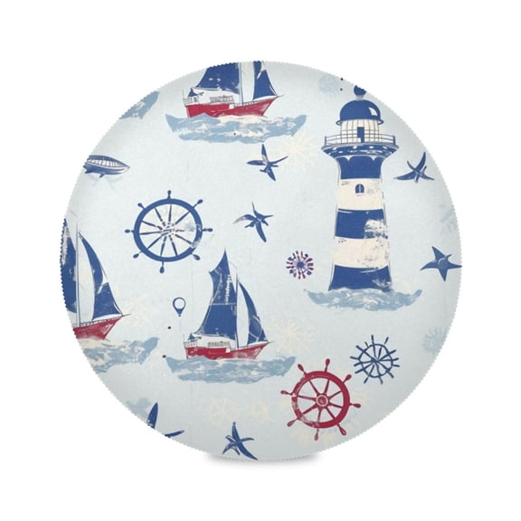 Round Plate Mat 15.4x15.4 Inchesx1 Placemat Table Mat Kitchen Mat Coffee Mat Fabric Thick, Strong Wear-Resistant, Heat Resistance Cartoon Lighthouse and Boat