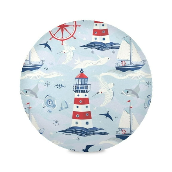 Round Plate Mat 15.4x15.4 Inchesx1 Placemat Table Mat Kitchen Mat Coffee Mat Fabric Thick, Strong Wear-Resistant, Heat Resistance Cartoon Red Lighthouse