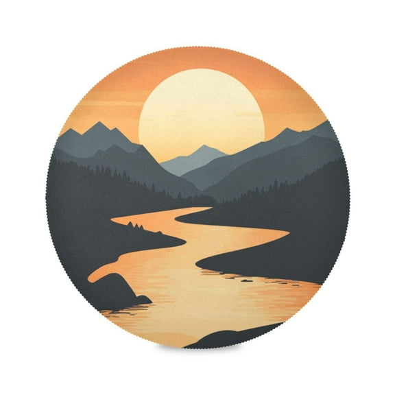 Round Plate Mat 15.4x15.4 Inchesx1 Placemat Table Mat Kitchen Mat Coffee Mat Fabric Thick, Strong Wear-Resistant, Heat Resistance Cartoon River Sunset