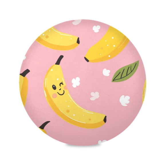 Round Plate Mat 15.4x15.4 Inchesx1 Placemat Table Mat Kitchen Mat Coffee Mat Fabric Thick, Strong Wear-Resistant, Heat Resistance Cartoon Smile Banana