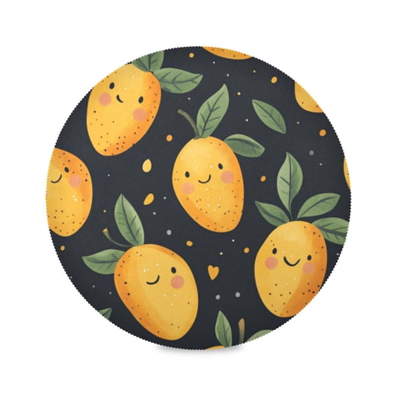 Round Plate Mat 15.4x15.4 Inchesx1 Placemat Table Mat Kitchen Mat Coffee Mat Fabric Thick, Strong Wear-Resistant, Heat Resistance Cartoon Smile Mango