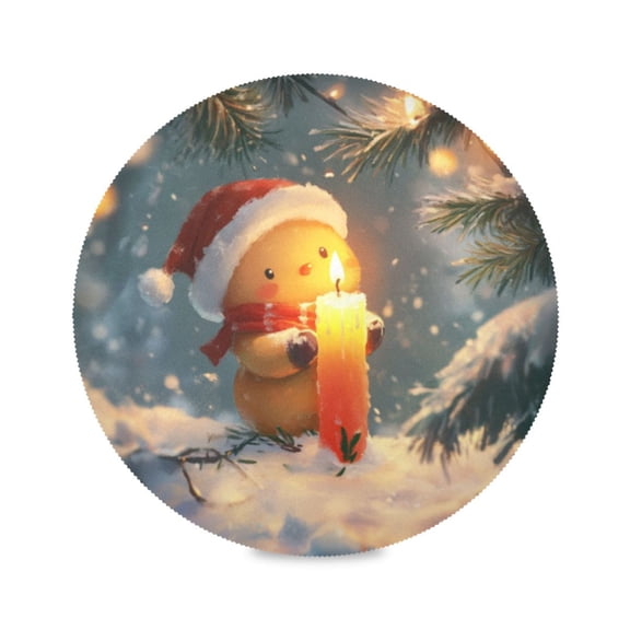 Round Plate Mat 15.4x15.4 Inchesx1 Placemat Table Mat Kitchen Mat Coffee Mat Fabric Thick, Strong Wear-Resistant, Heat Resistance Cartoon Snowman Candle Picture
