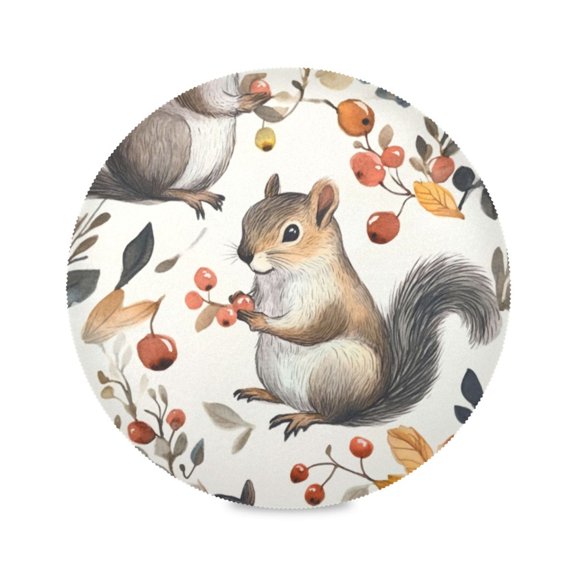 Round Plate Mat 15.4x15.4 Inchesx1 Placemat Table Mat Kitchen Mat Coffee Mat Fabric Thick, Strong Wear-Resistant, Heat Resistance Cartoon Squirrel