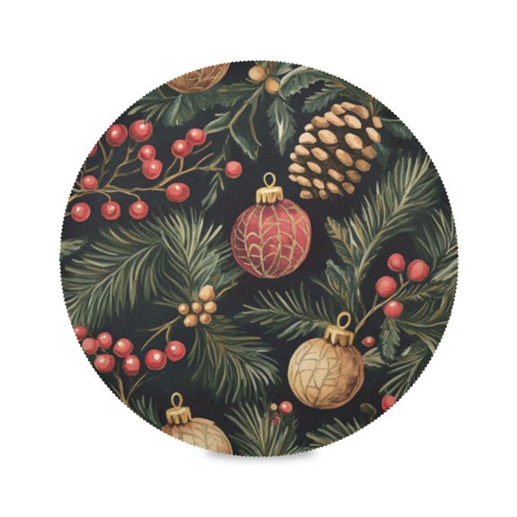 Round Plate Mat 15.4x15.4 Inchesx1 Placemat Table Mat Kitchen Mat Coffee Mat Fabric Thick, Strong Wear-Resistant, Heat Resistance Christmas Cartoon Leaves