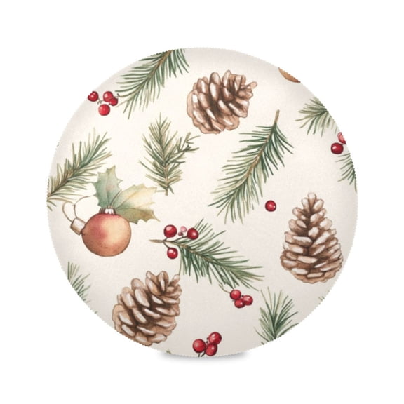 Round Plate Mat 15.4x15.4 Inchesx1 Placemat Table Mat Kitchen Mat Coffee Mat Fabric Thick, Strong Wear-Resistant, Heat Resistance Christmas Pine Cone