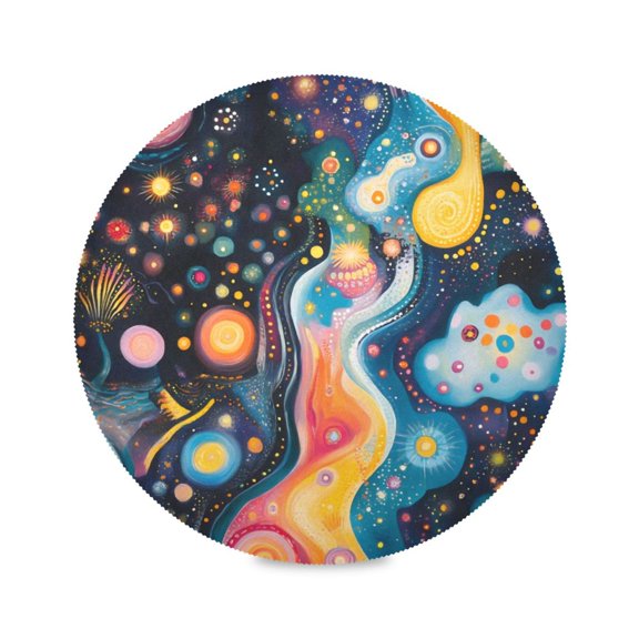 Round Plate Mat 15.4x15.4 Inchesx1 Placemat Table Mat Kitchen Mat Coffee Mat Fabric Thick, Strong Wear-Resistant, Heat Resistance Colorful Galaxies and Planets