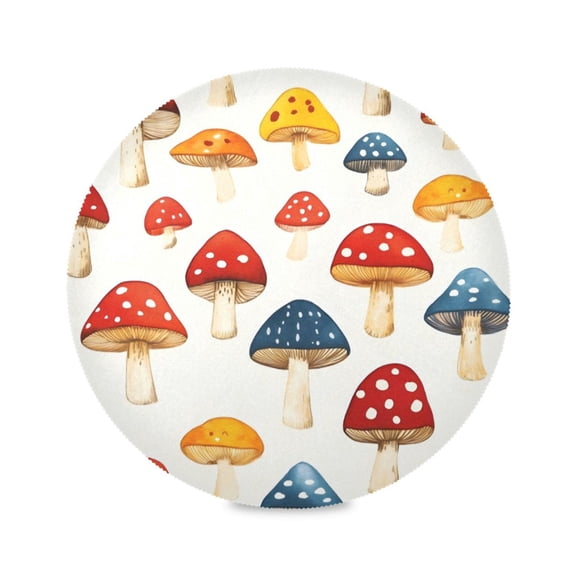Round Plate Mat 15.4x15.4 Inchesx1 Placemat Table Mat Kitchen Mat Coffee Mat Fabric Thick, Strong Wear-Resistant, Heat Resistance Colorful Mushroom Cartoon